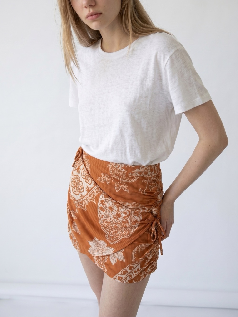 Zara orange printed mini skirt
